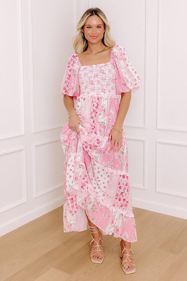 Floral Galore Smocked Maxi Dress in Pink Product Image