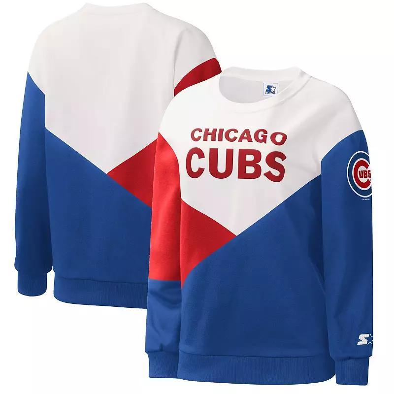 Women's Starter White/Royal Chicago Cubs Shutout Pullover Sweatshirt, Size: XS Product Image