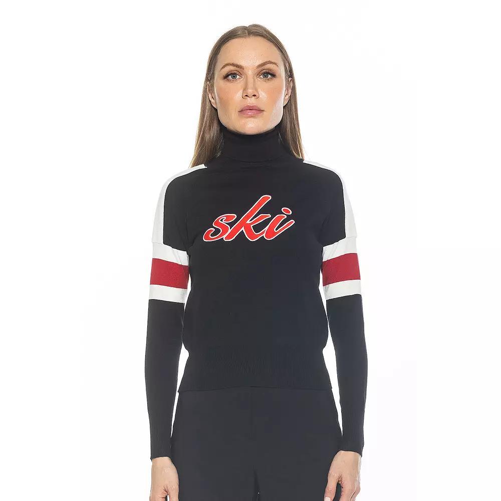 Women's ALEXIA ADMOR Jenni Long Sleeve Knit Turtleneck Sweater, Size: Medium, Black Ivory Product Image