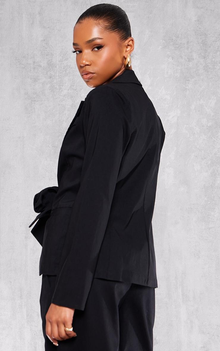 Black Tie Front Bow Textured Blazer Product Image