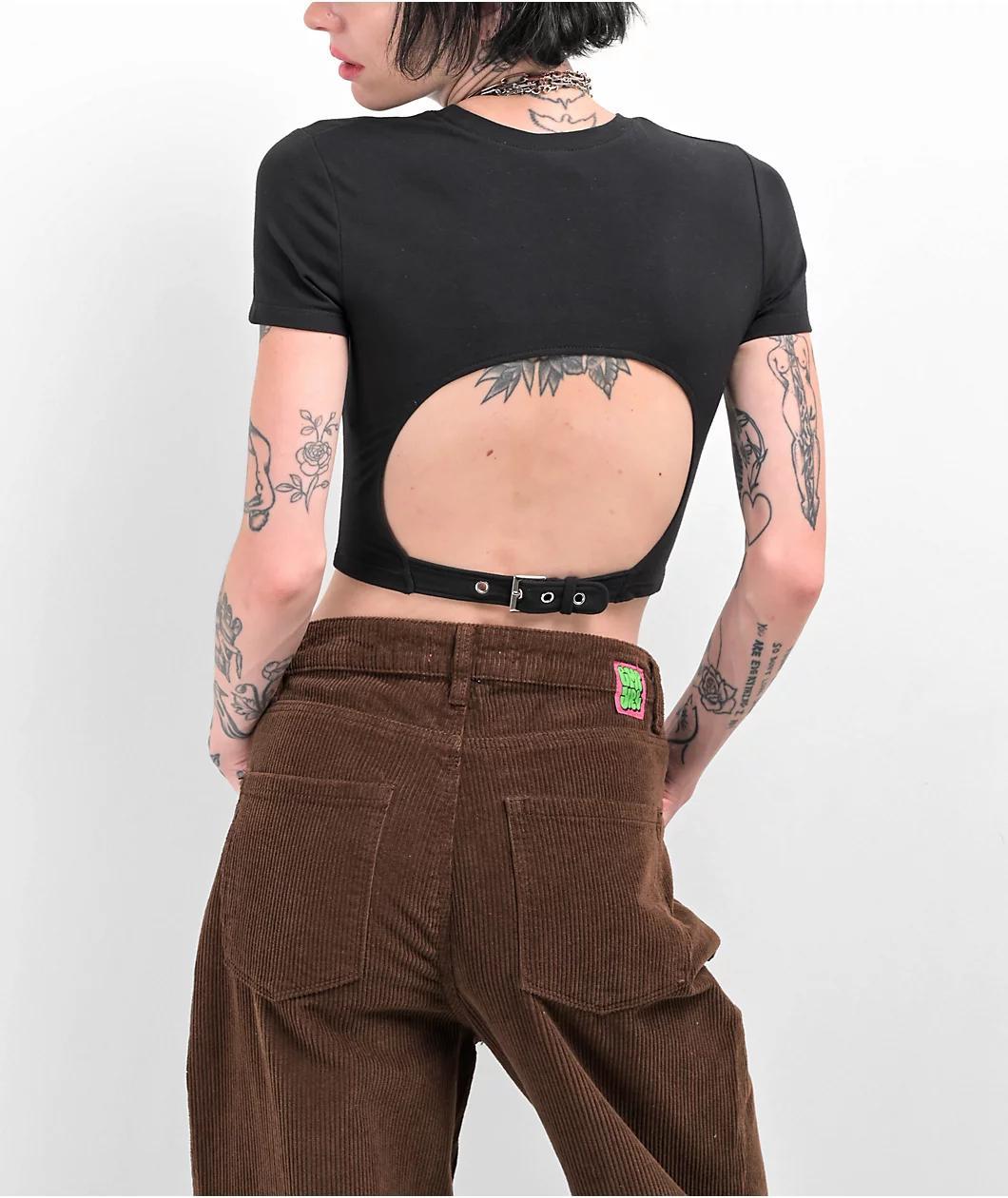 Zine Brianna Black Buckle Crop T-Shirt Product Image