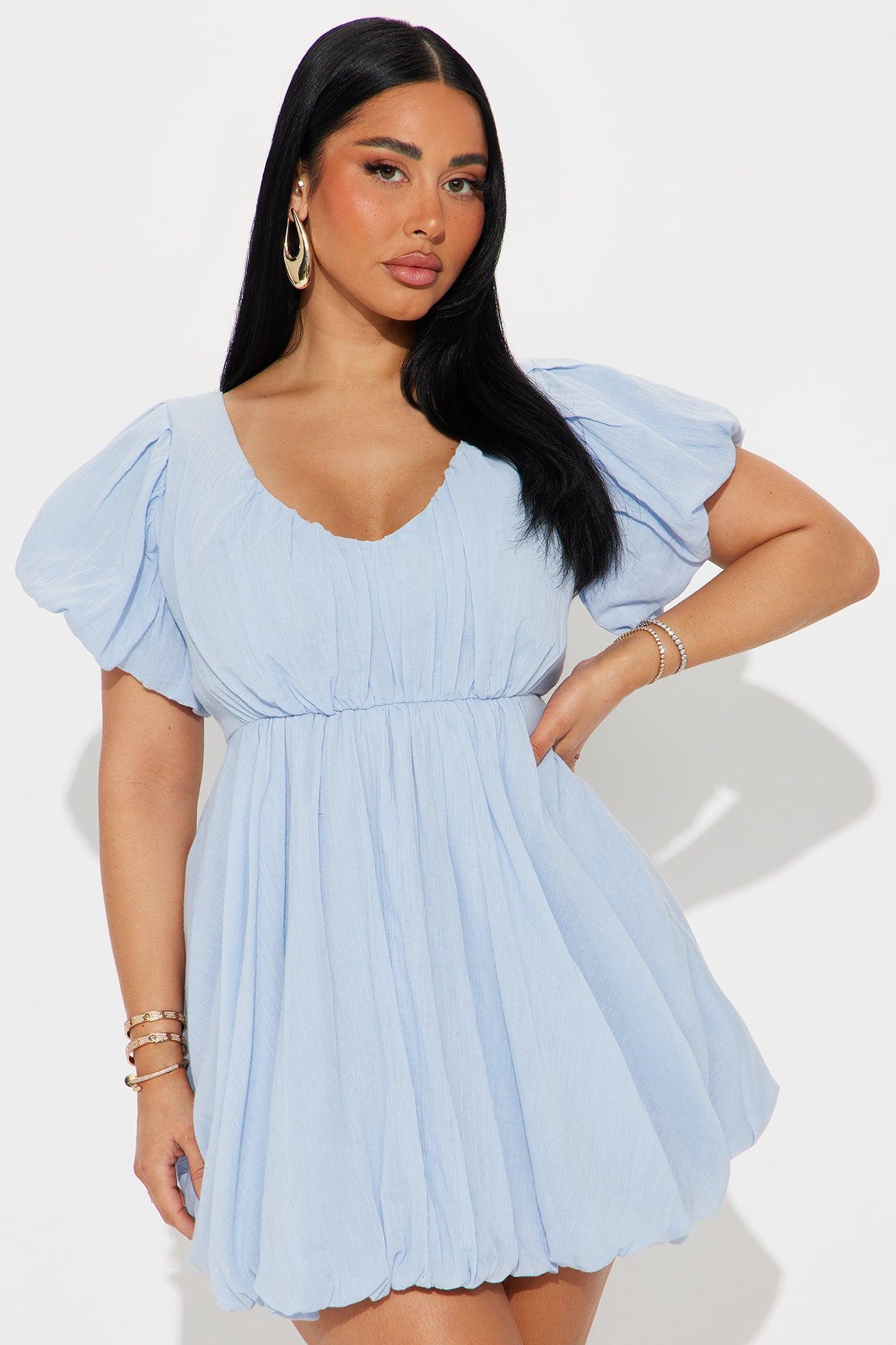 Fiona Short Sleeve Mini Dress - Blue Product Image