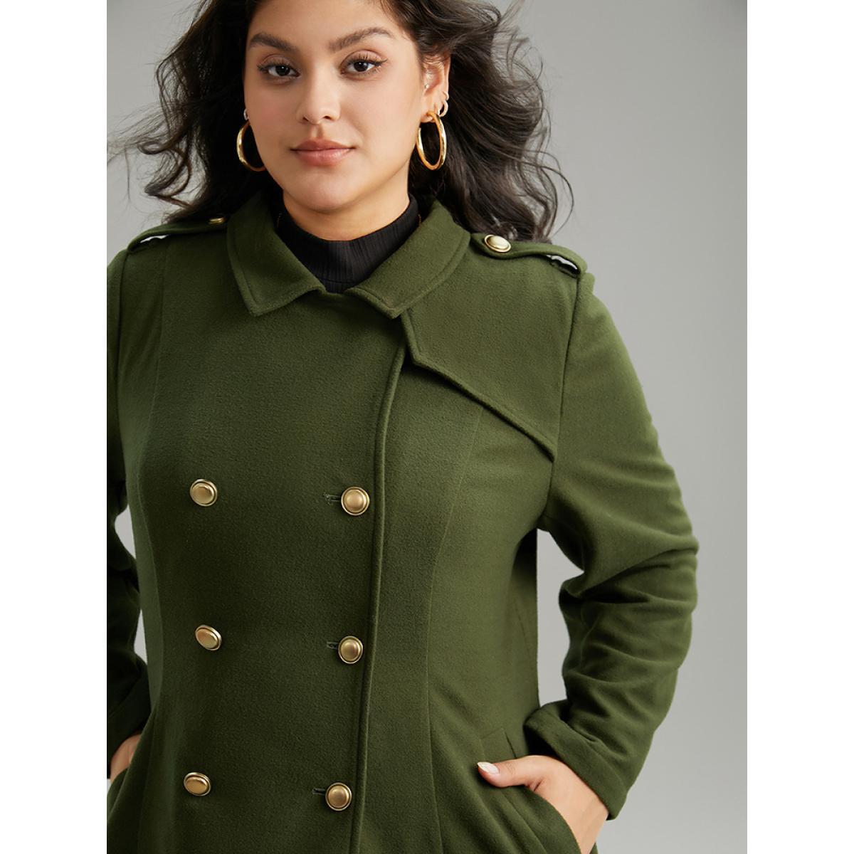Plus Size Plain Double Breasted Lapel Collar Coat Women ArmyGreen Casual Plain Ladies Dailywear Winter Coats BloomChic 28/5X Product Image