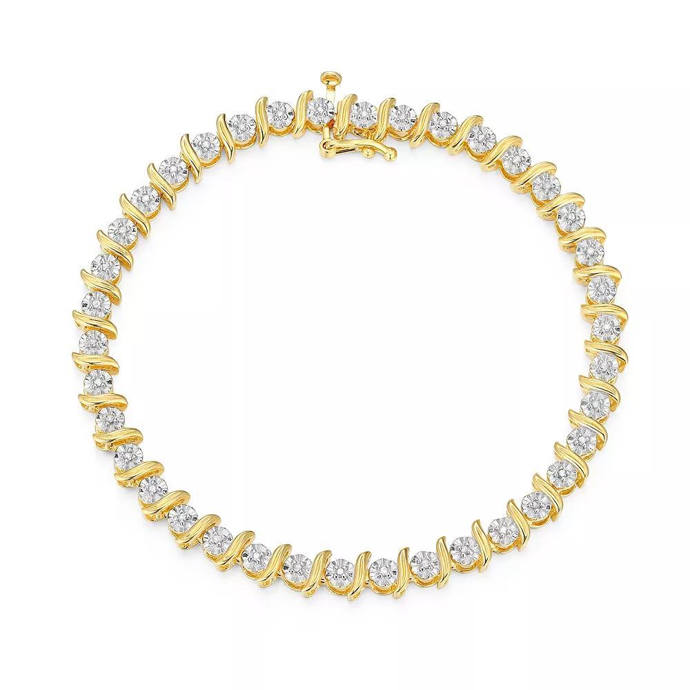 18k Gold-Over-Silver 1/4-ct. T.W. Diamond Bracelet, Women's, Size: 7.25 Product Image