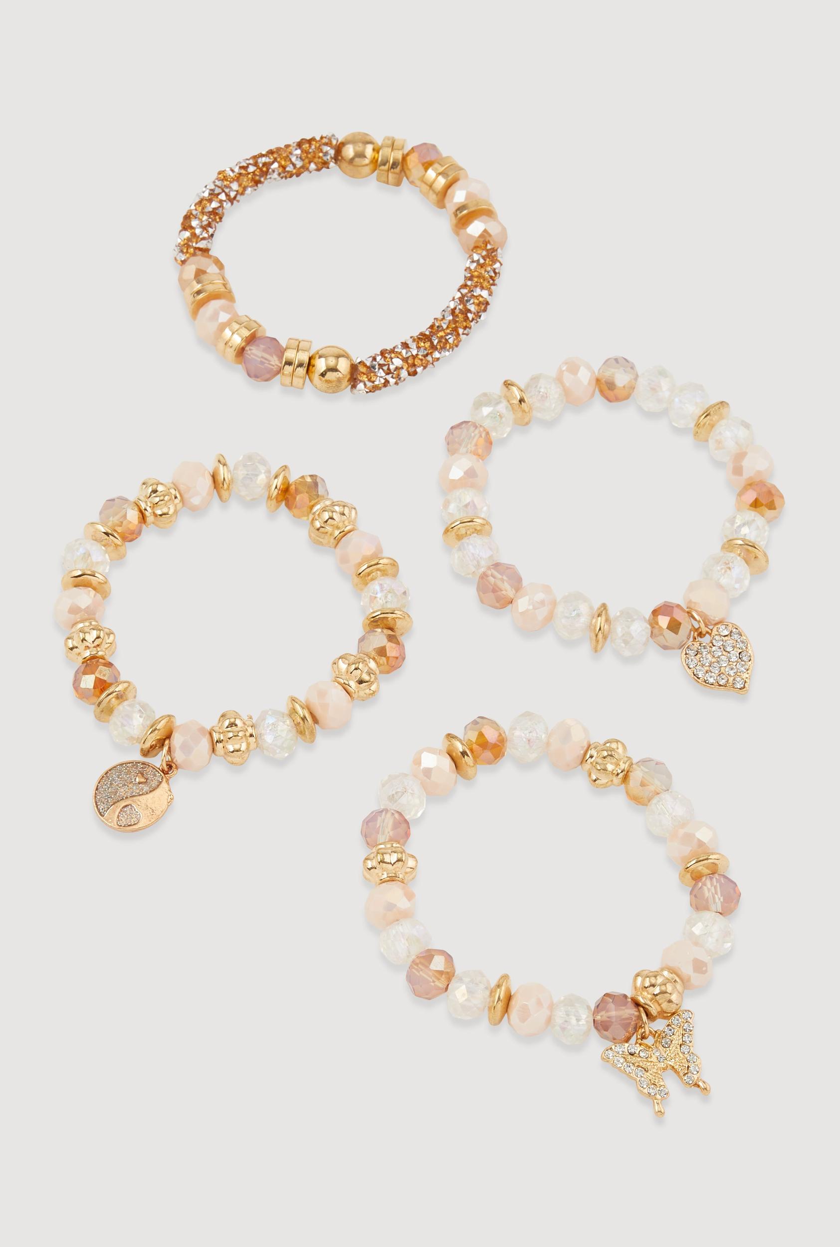 Rhinestone Charm Beaded Stretch Bracelets Set of 4 Female Product Image