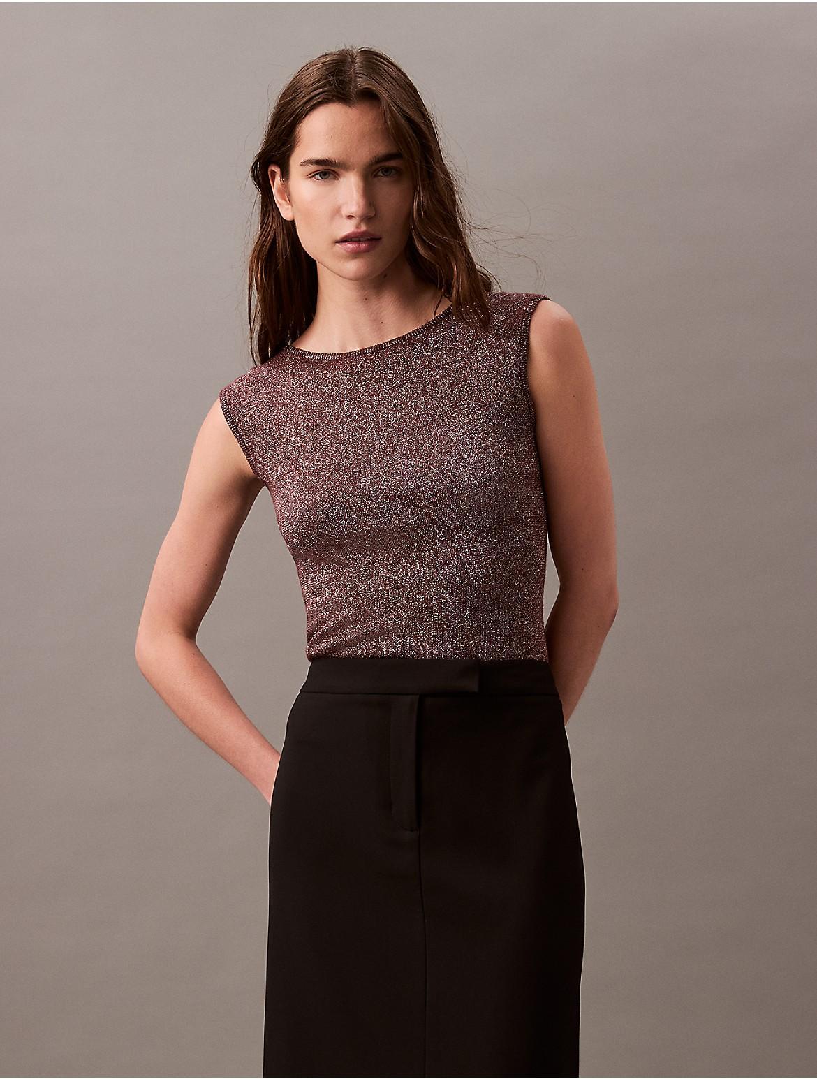 Calvin Klein Women's Lurex Sleeveless Pullover Top - Grey - S Product Image