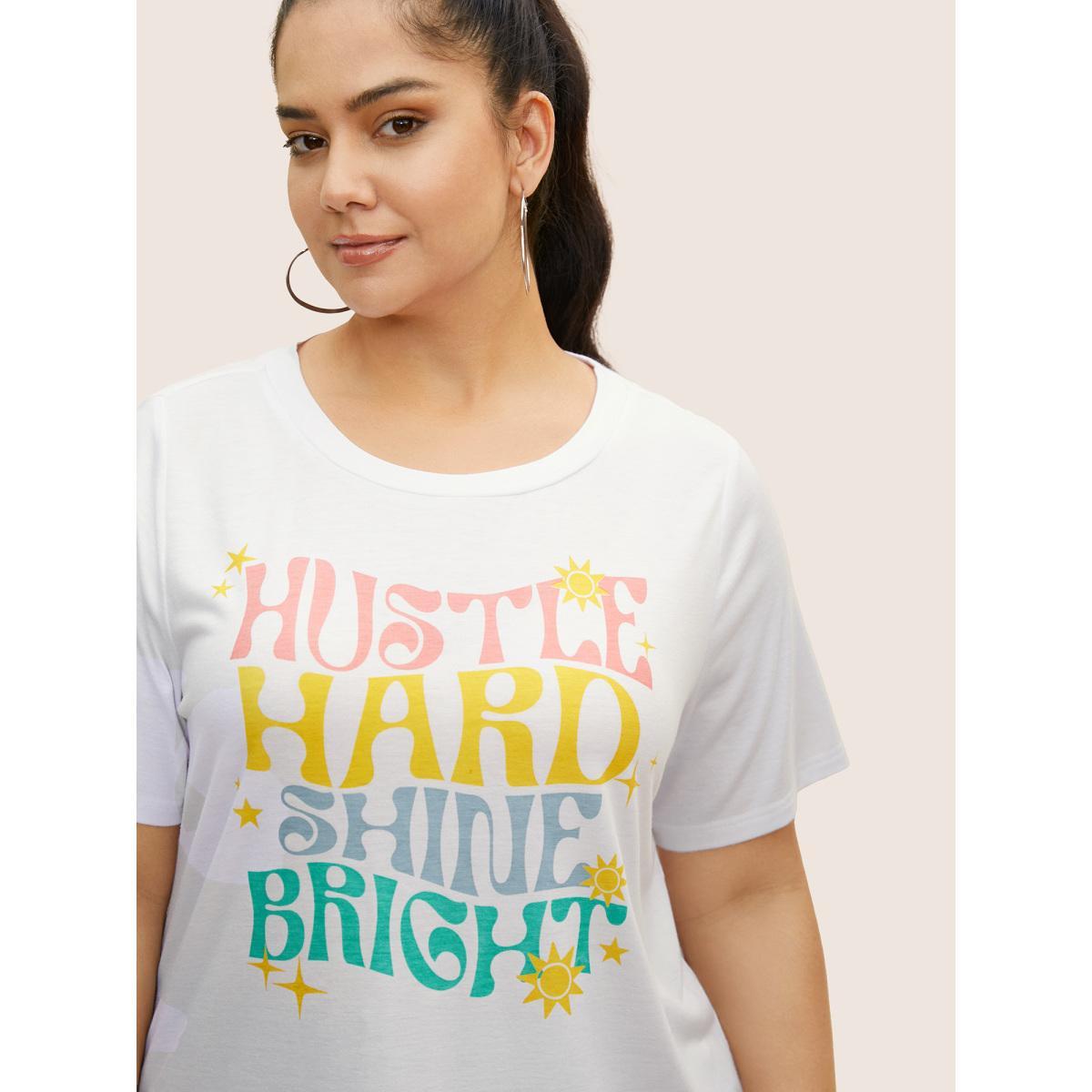 Plus Size Colorful Design Print Round Neck T-shirt WhiteSmoke Women Casual Contrast Art&design Round Neck Everyday T-shirts BloomChic 30/6X Product Image