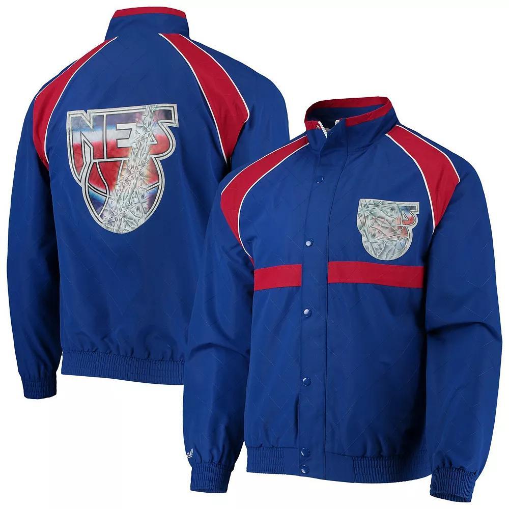 Men's New Jersey Nets Blue Mitchell & Ness Hardwood Classics 75th Anniversary Authentic Warmup Raglan Full-Snap Jacket, Size: 4XL, Nba Blue Product Image