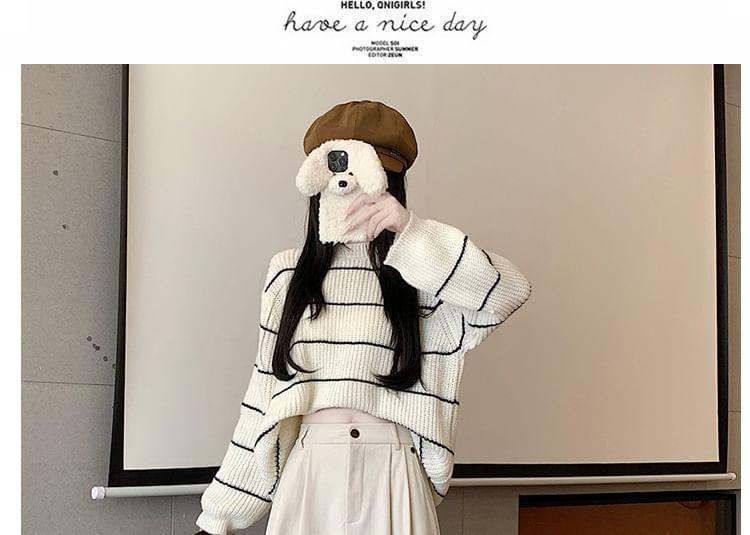 High Waist Plain Pleated Corduroy Midi A-Line Skirt Product Image