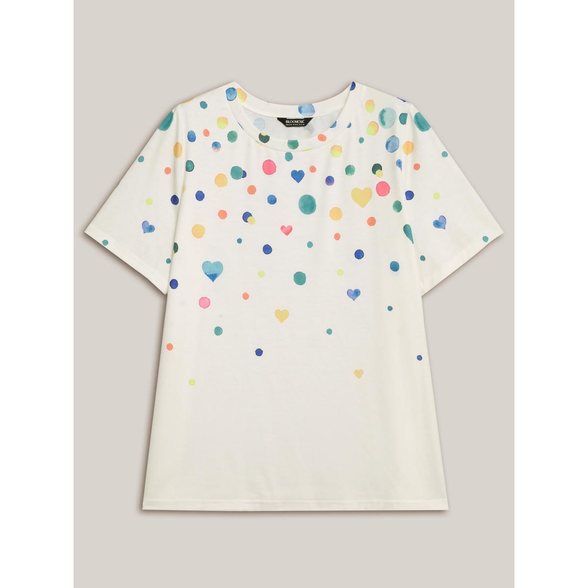 Plus Size Geometric Print Crew Neck Fitted T-Shirt Multicolor Women Casual Non Round Neck Everyday T-shirts BloomChic 18-20/2X Product Image