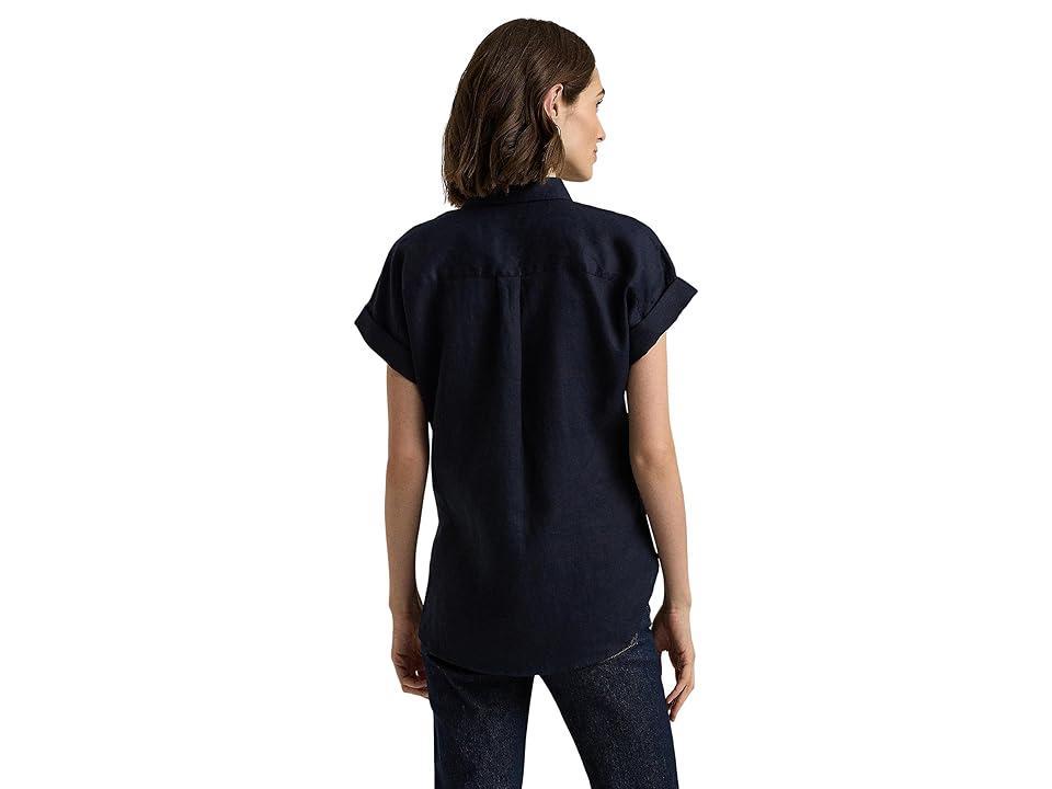 Lauren Ralph Lauren Linen Point Collar Short Dolman Sleeve Shirt Product Image