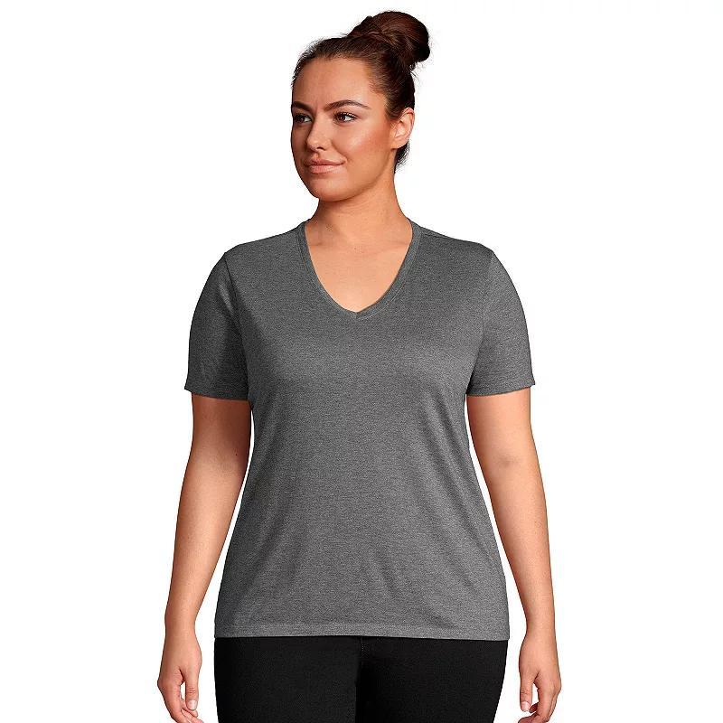 Plus Size Lands End Relaxed-Fit Supima Cotton V-Neck Tee, Womens Grey Heather Product Image