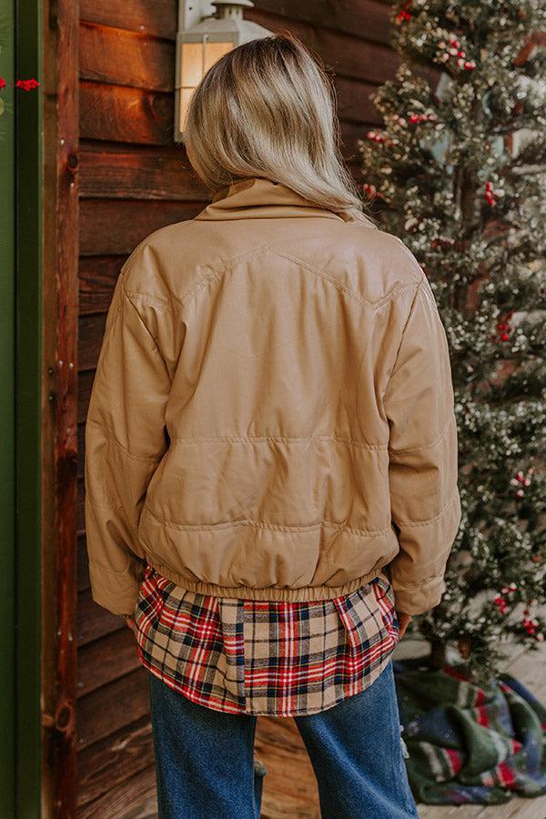 Feeling Spontaneous Faux Leather Jacket In Khaki Product Image