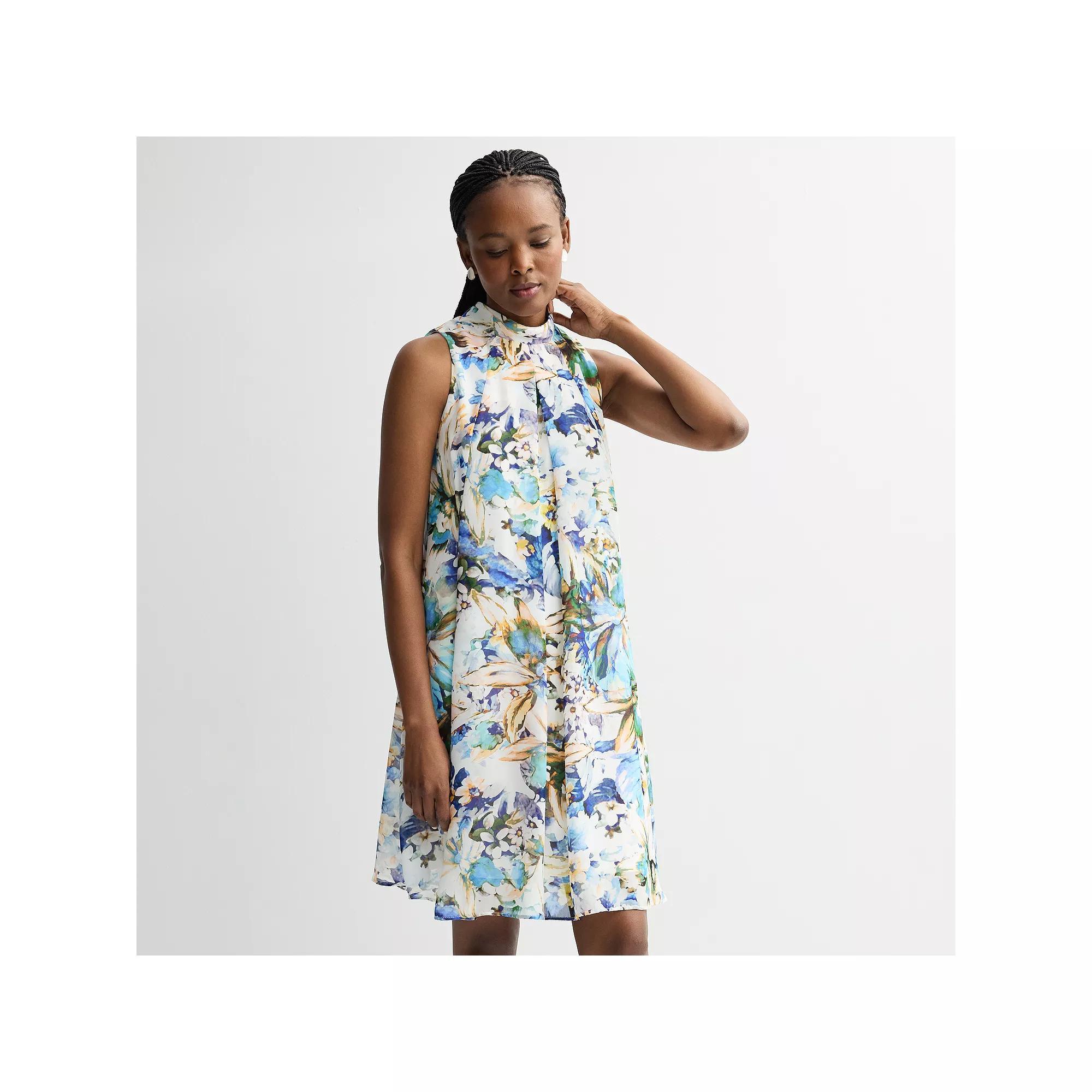 Women's Robbie Bee Mock Neck Chiffon Dress, Size: 16, Ivory Blue Product Image