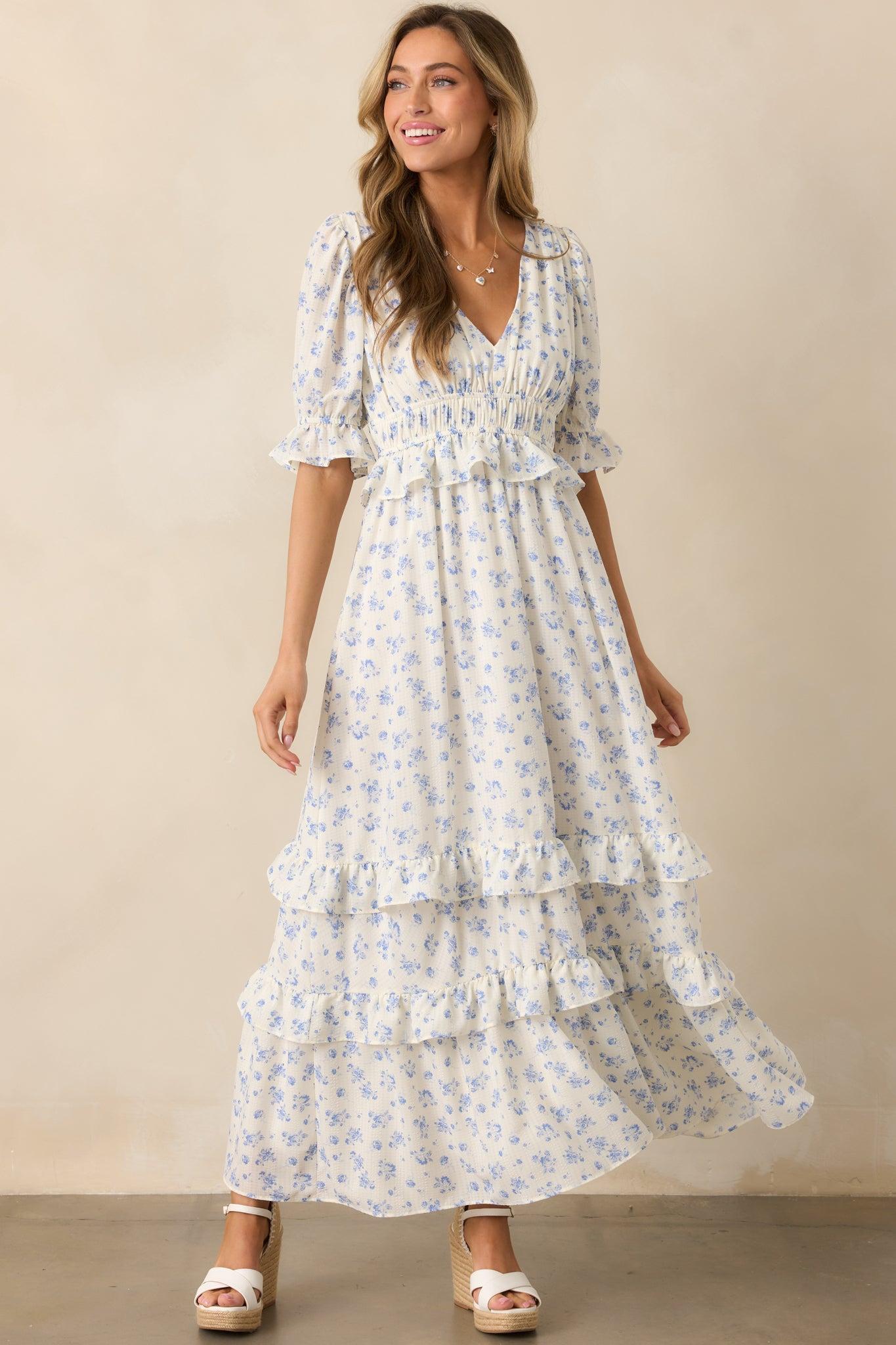 Tulip Tea Time Ivory Floral Ruffle Maxi Dress Product Image