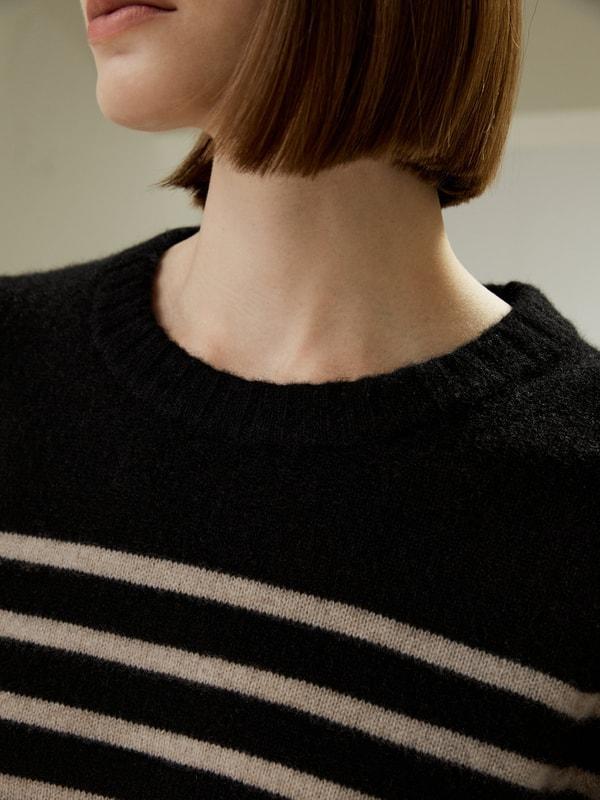 Striped Round Collar Cashmere Sweater Product Image