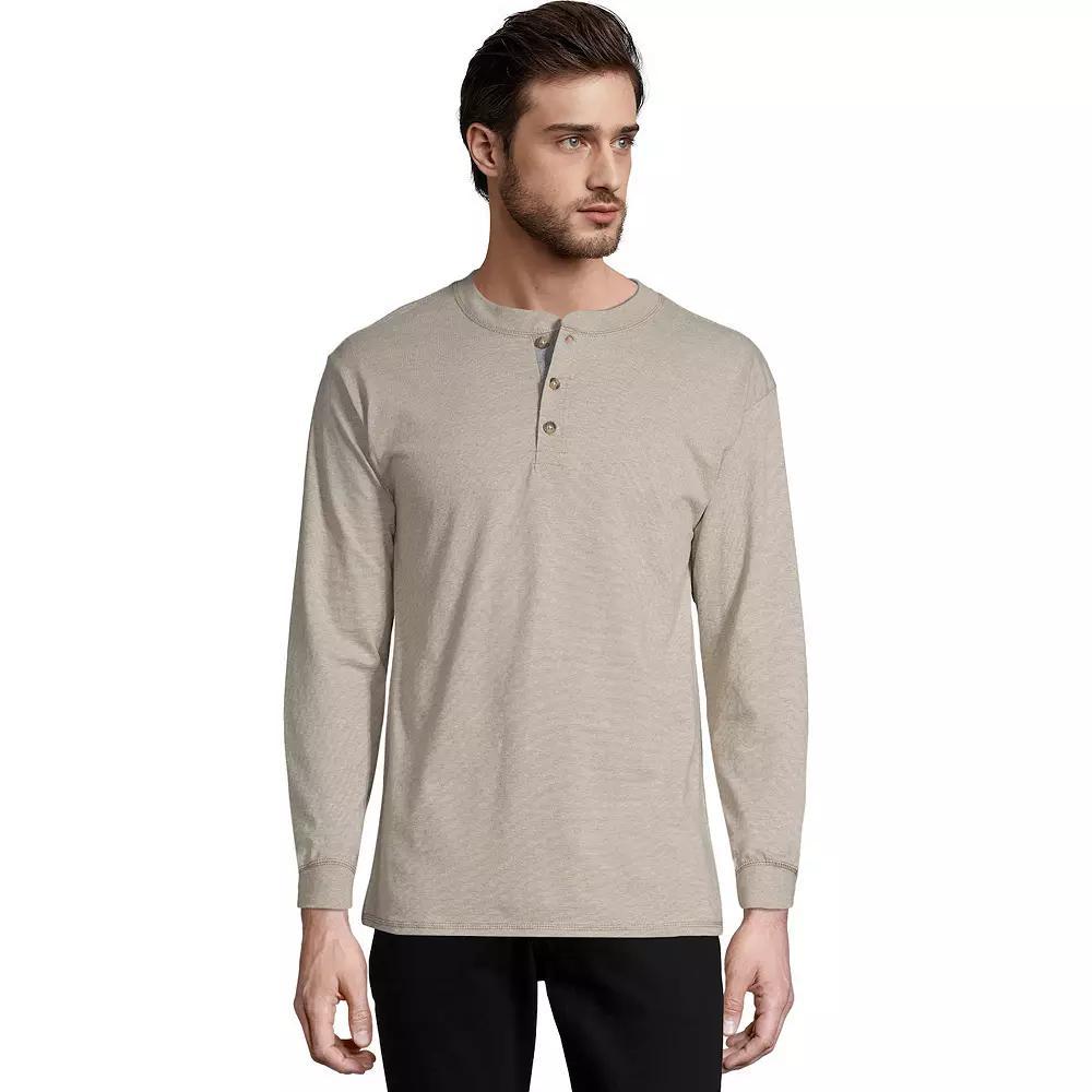 Men's Hanes® Beefy Heavyweight Henley, Size: Small, Dark Truffle Product Image