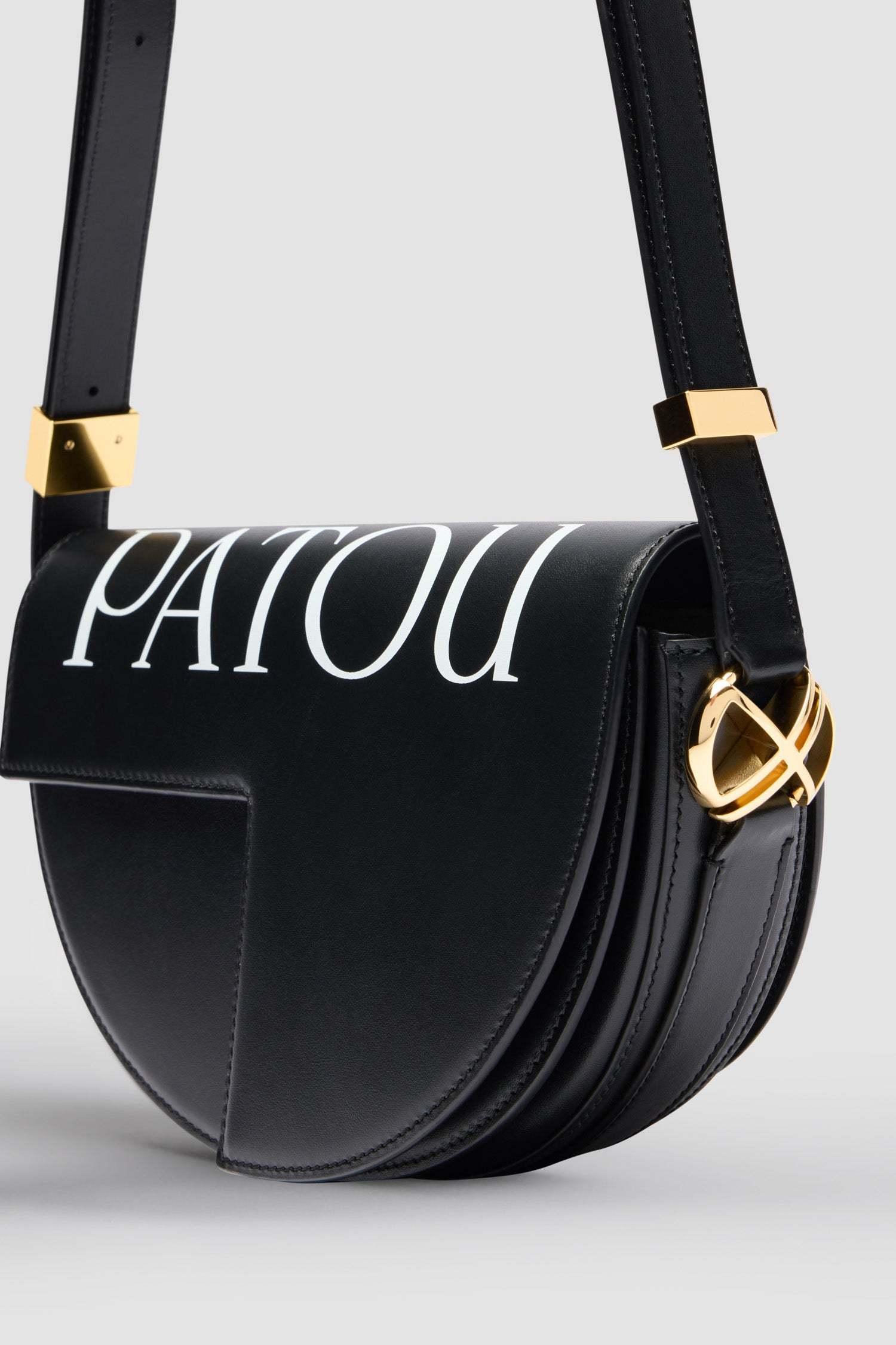 PATOU Logo Print Fold-over Top Shoulder Bag In Black Product Image