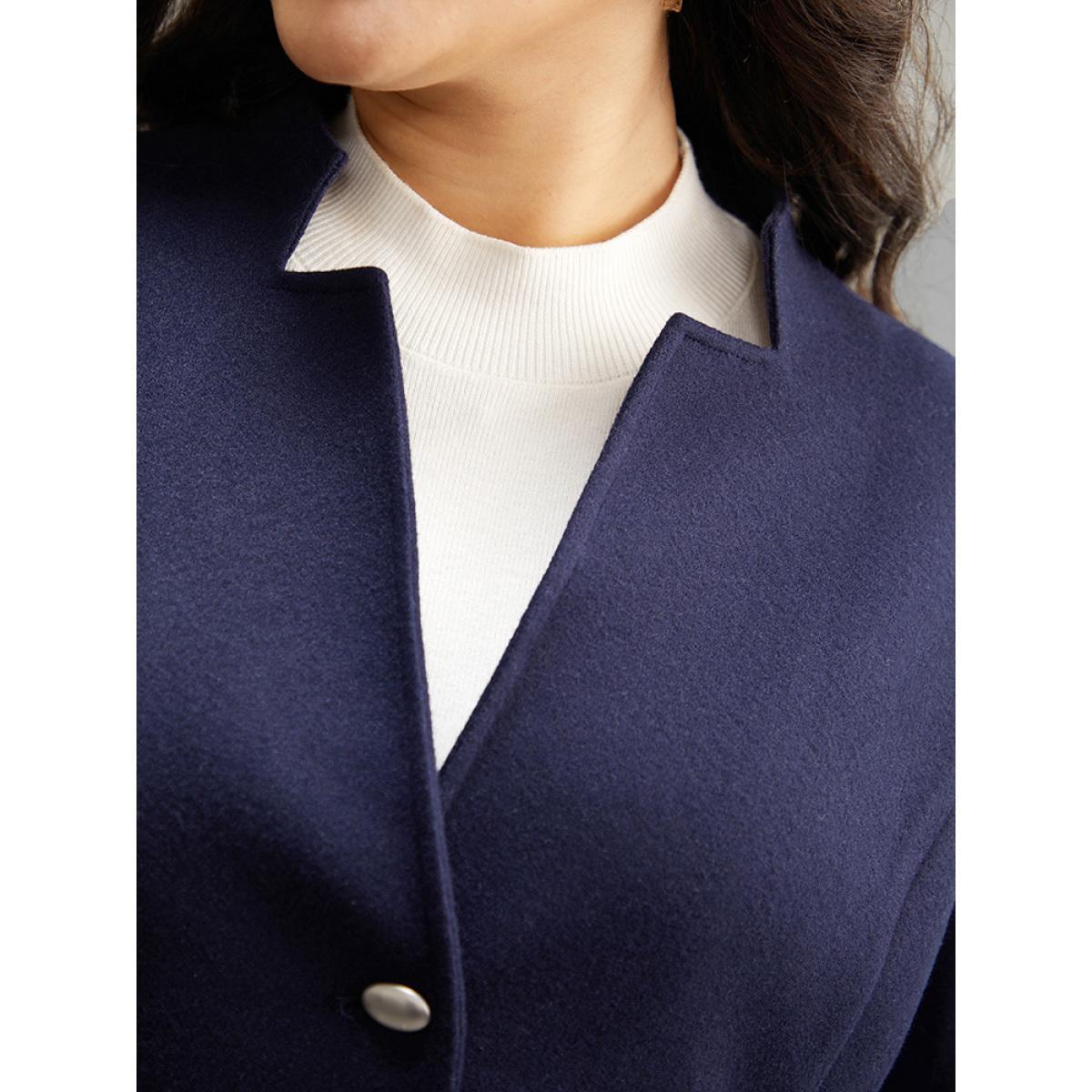 Plus Size Solid Button Up Pocket Jacket Women DarkBlue Casual Plain Ladies Dailywear Winter Coats BloomChic 18-20/2X Product Image