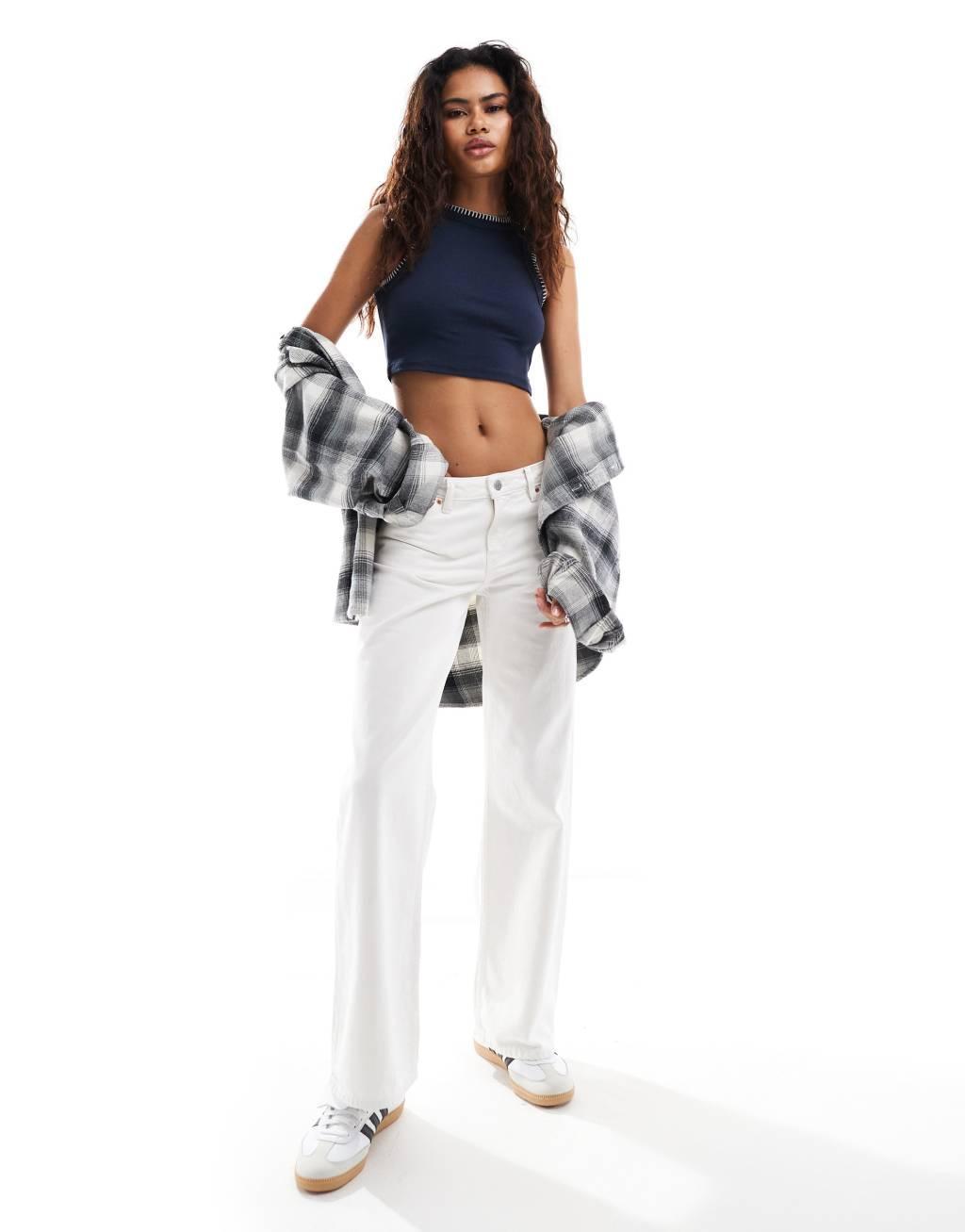 Noisy May ribbed tank top with contrast seam detail in navy Product Image