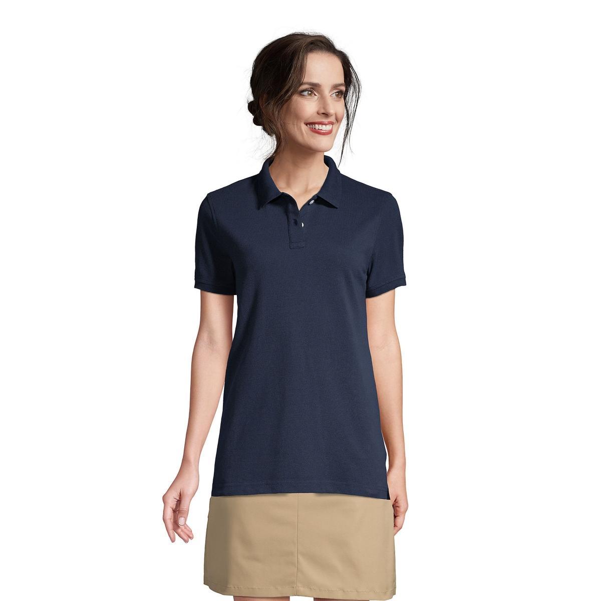 Womens Lands End School Uniform Short Sleeve Mesh Polo Shirt Classic Blue Product Image