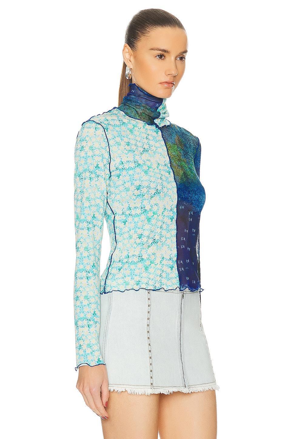 SIEDRES Cody Mesh Printed Turtleneck Top in Blue Product Image