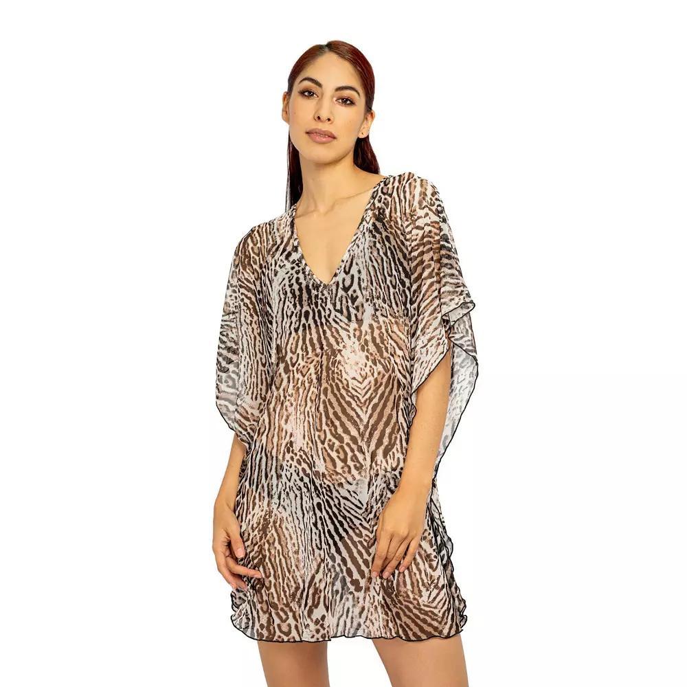 Women's Jordan Taylor Animal Print Swim Cover-Up Caftan, Size: Large, Snake Ivory Product Image