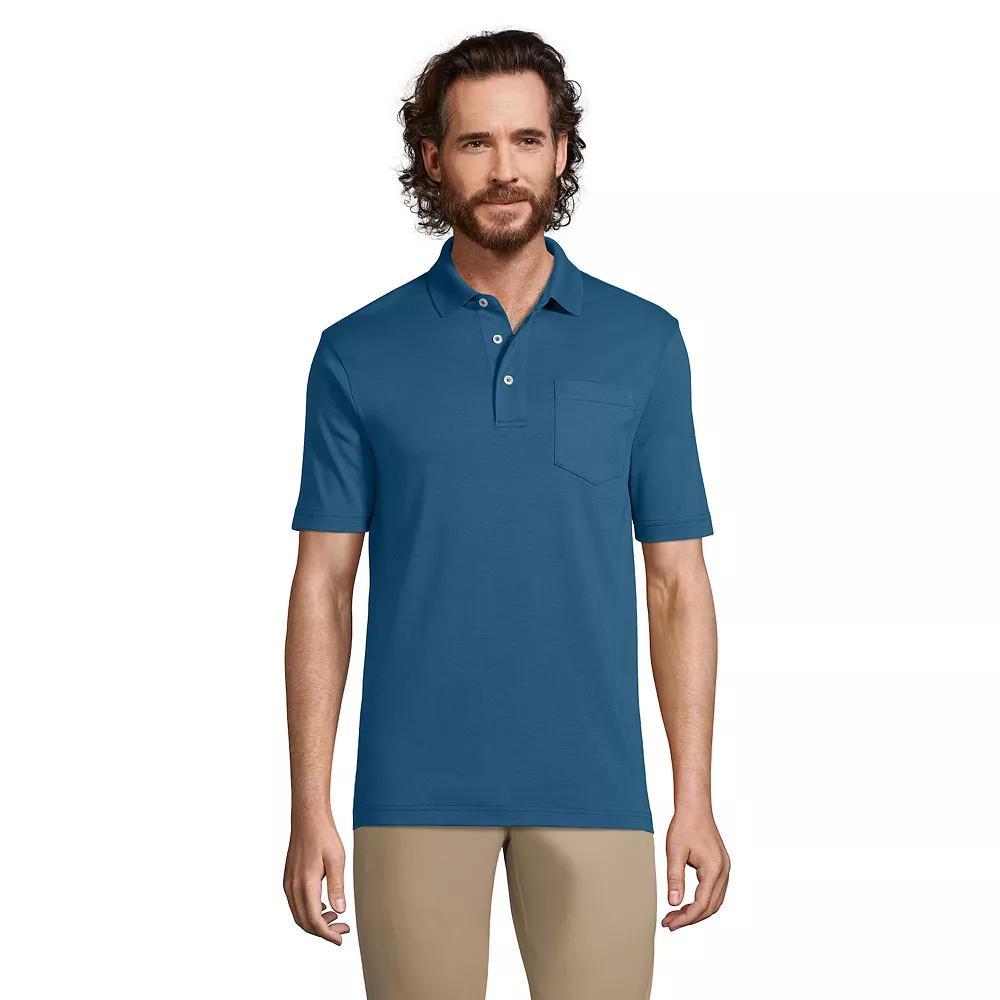 Big & Tall Lands End Super Soft Supima Pocket Polo, Mens Pale Grey Blue Product Image