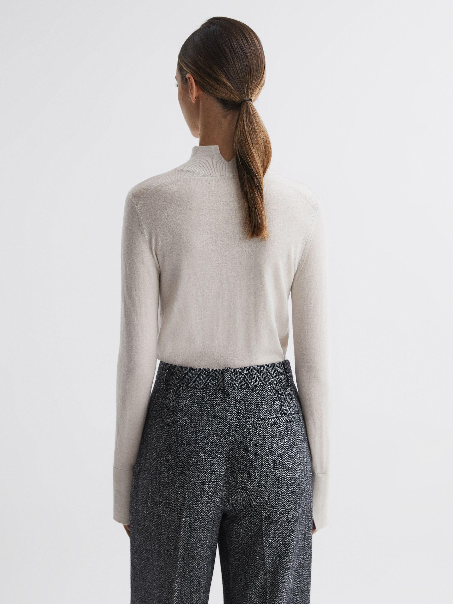 Merino Wool Fitted Funnel Neck Top in Stone Product Image