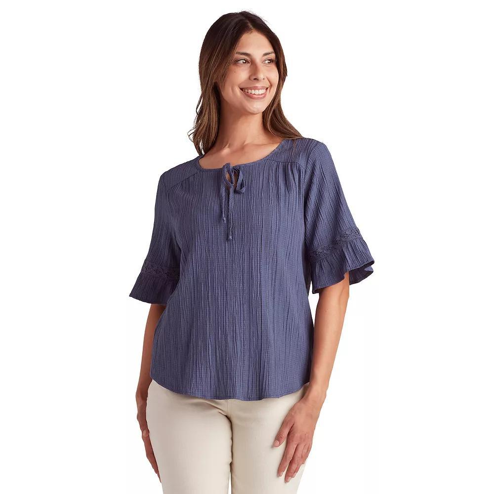 Women's AB Studio Elbow Sleeve With Tie Neck Top, Size: XL, Blue Product Image
