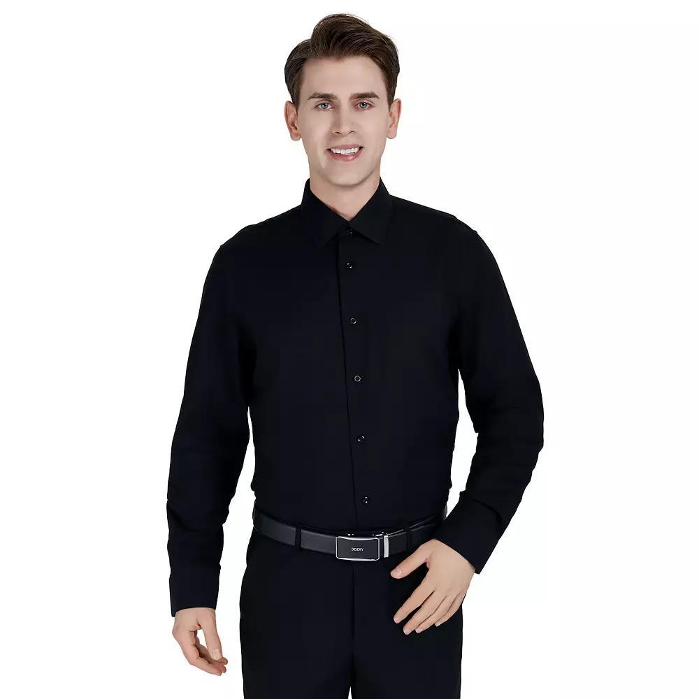 Men's Bespoke Classic-Fit Textured Easy Care Dress Shirt, Size: XL-34/35, Black Product Image