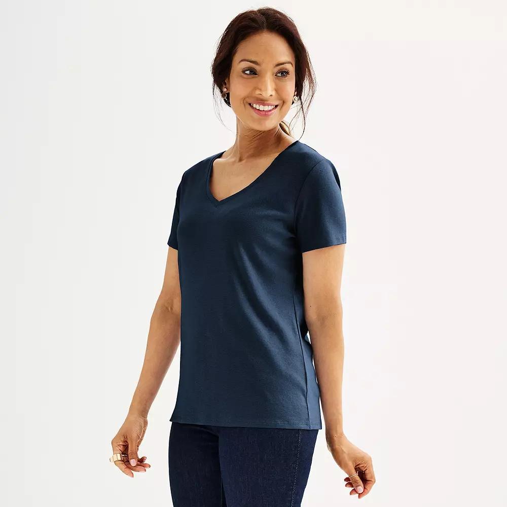 Petite Croft & Barrow® Essential V-Neck Tee, Women's, Size: XXL Petite, Seattle Blue Product Image