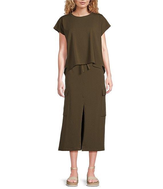 Eileen Fisher Organic Cotton Blend Stretch Jersey Crew Neck Cap Sleeve Coordinating Shirt Product Image