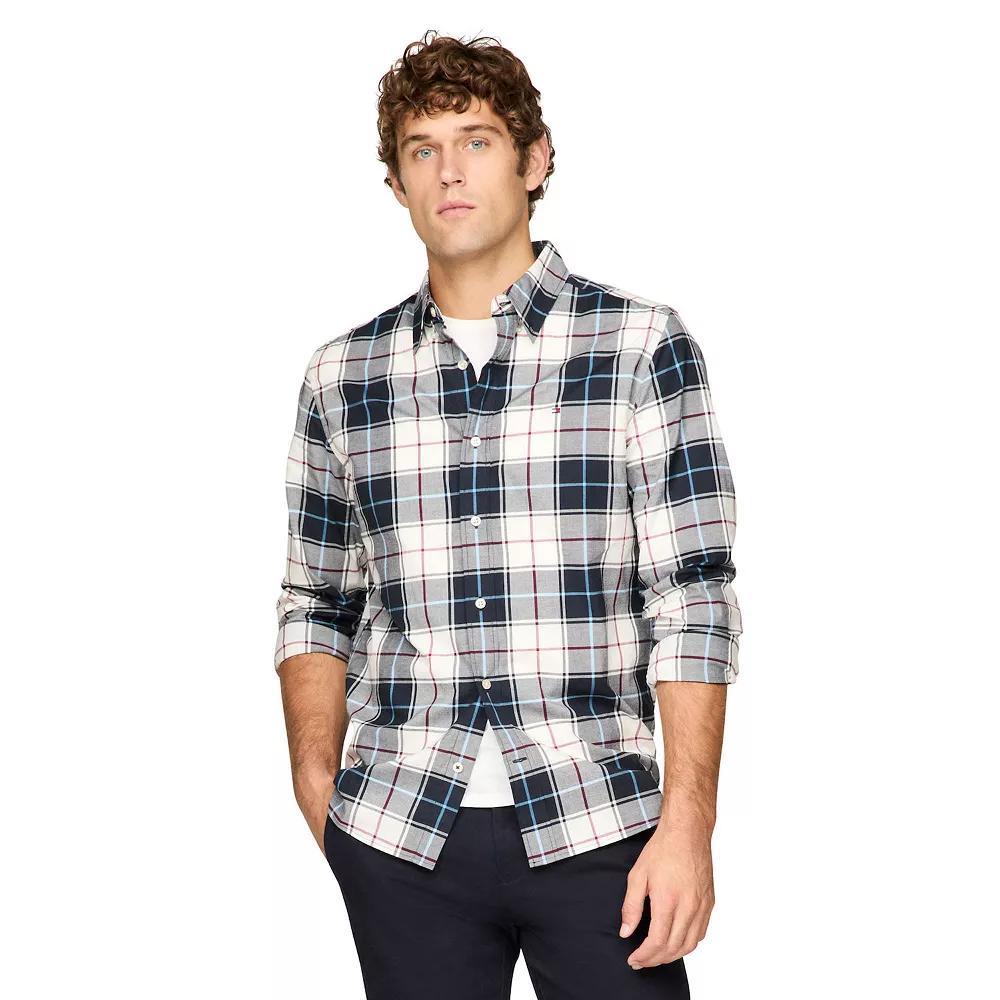 Men's Tommy Hilfiger Stretch Poplin Woven Button-Down Shirt, Size: Large, Desert  Plaid Product Image