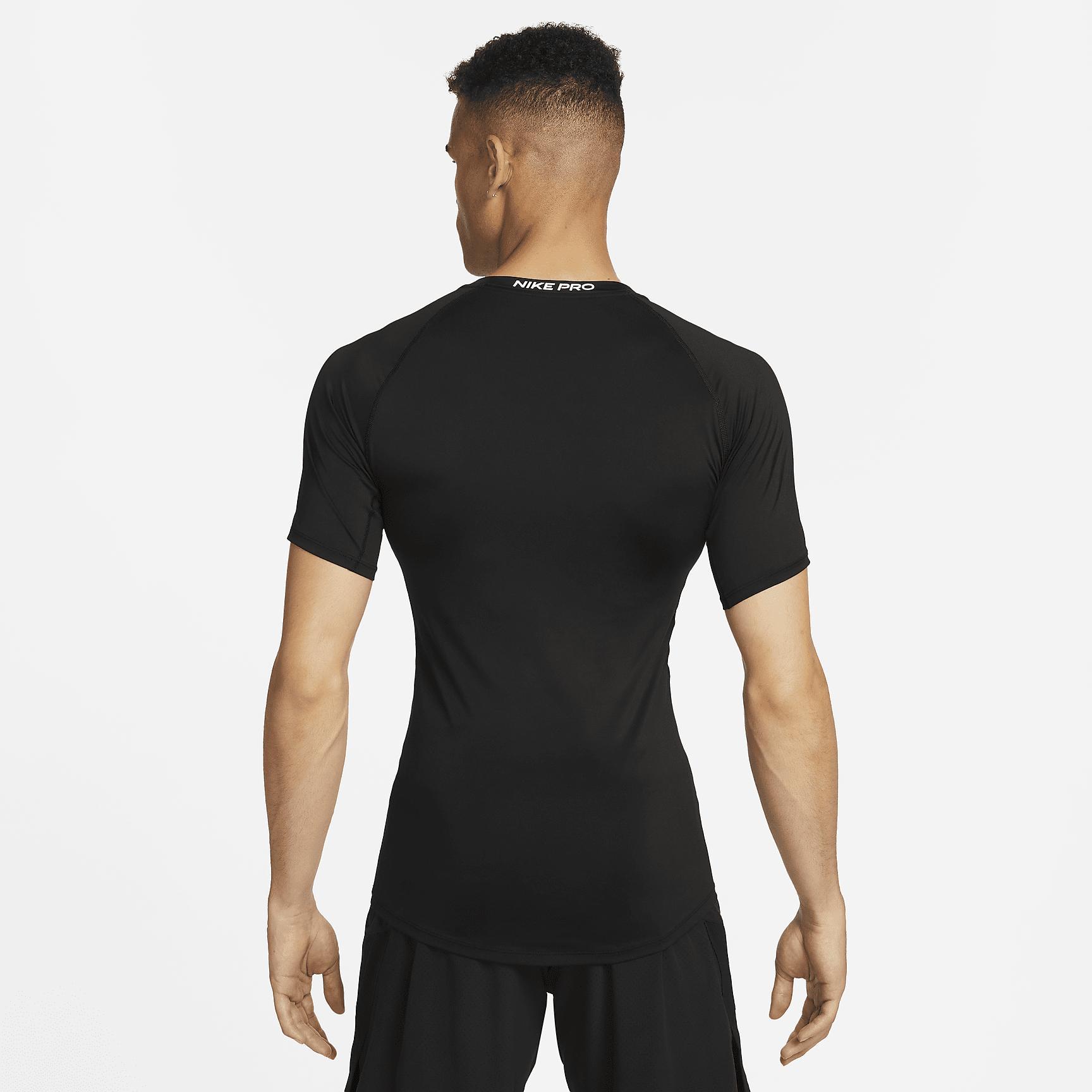 Nike Mens Pro Dri-FIT Tight Short-Sleeve Fitness Top in Black/White Product Image