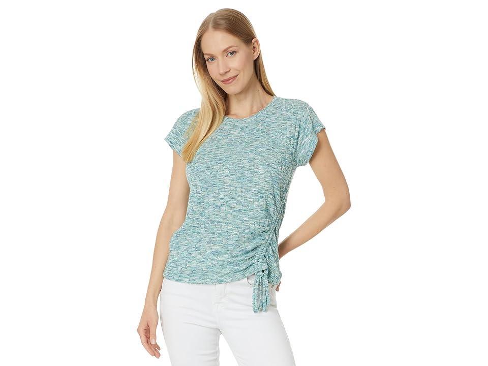 Liverpool Los Angeles Short Sleeve Scoop Neck with Side Tie Detail Space Dye Rib Knit (Mermaid Teal Spacedye) Women's Clothing Product Image