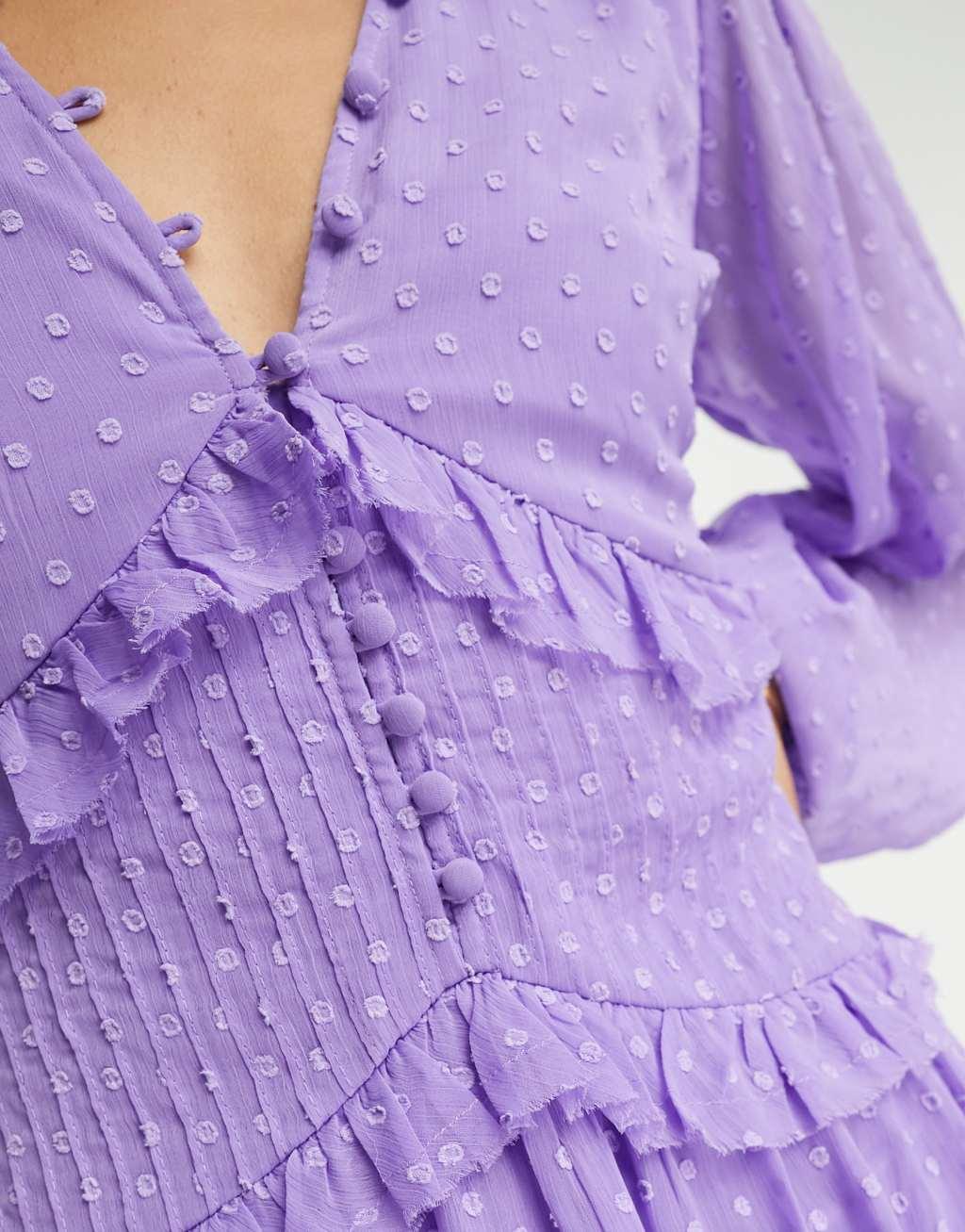 ASOS DESIGN Tall button through pintuck mini textured dress in purple Product Image