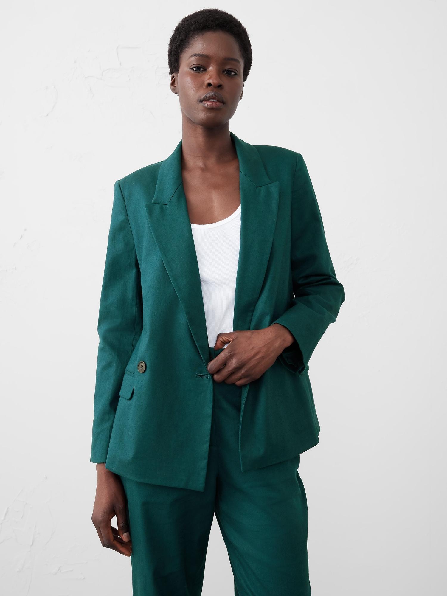 Linen-Blend Boyfriend Blazer Product Image