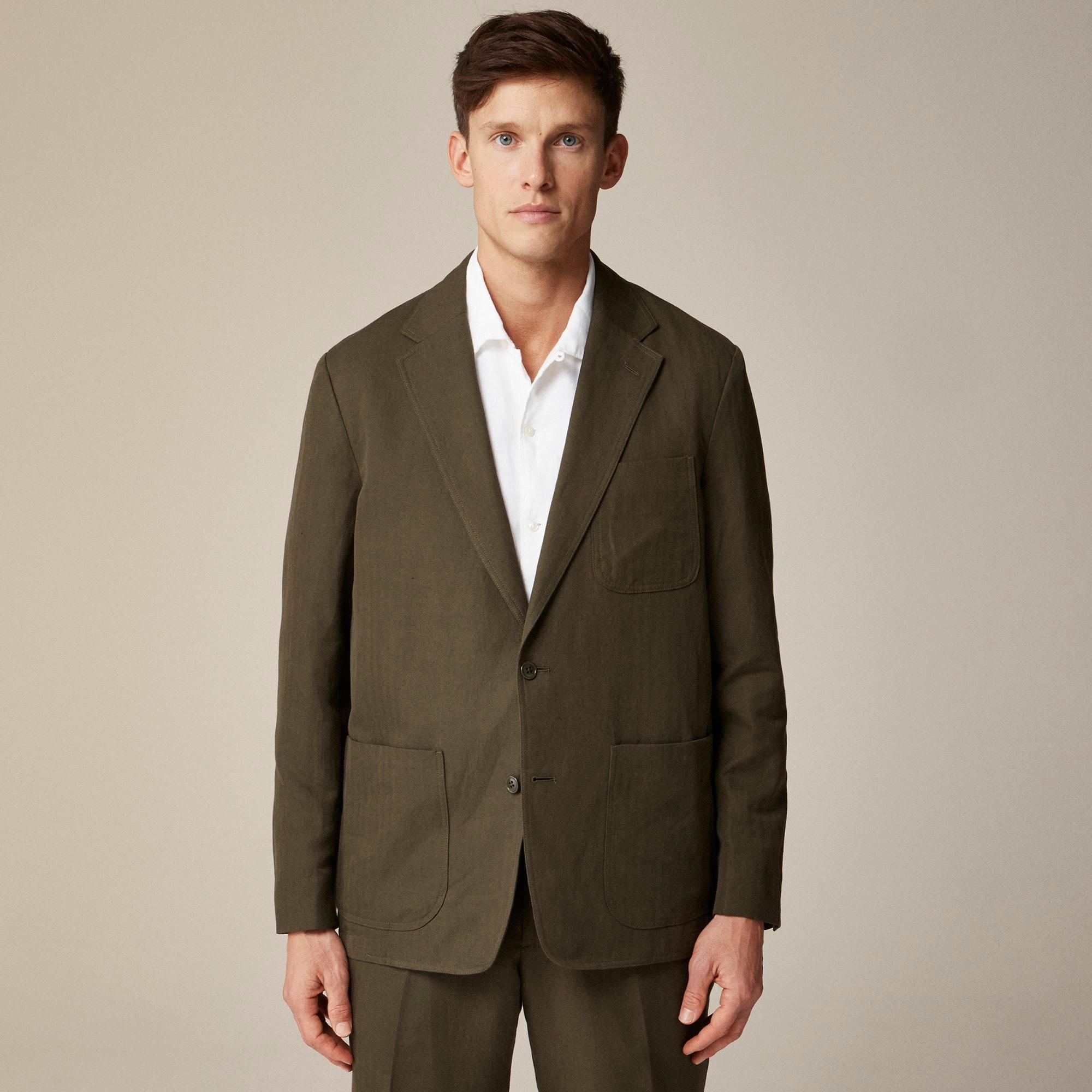 Kenmare Relaxed-fit unstructured suit jacket in cotton-linen blend herringbone Product Image