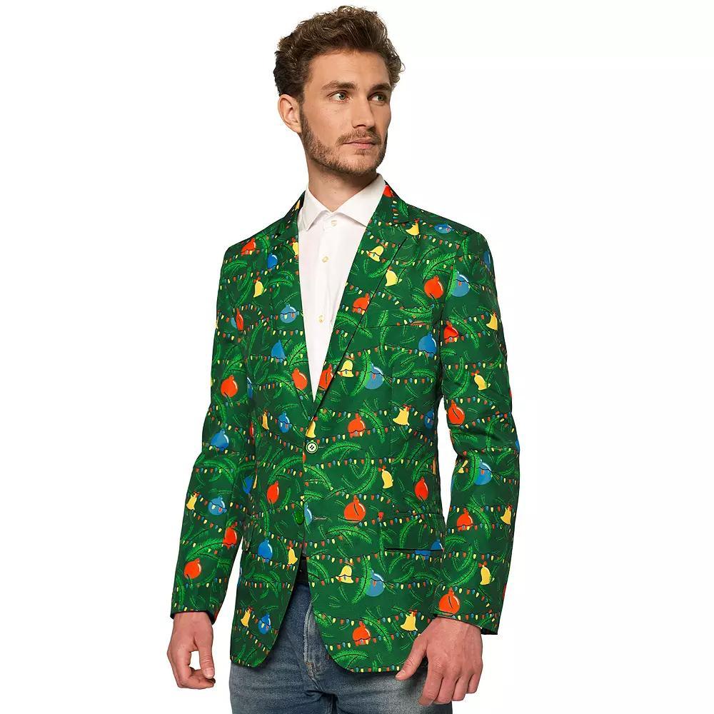 Mens Suitmeister Slim-Fit Christmas Tree Lights Light-Up Green Blazer Product Image