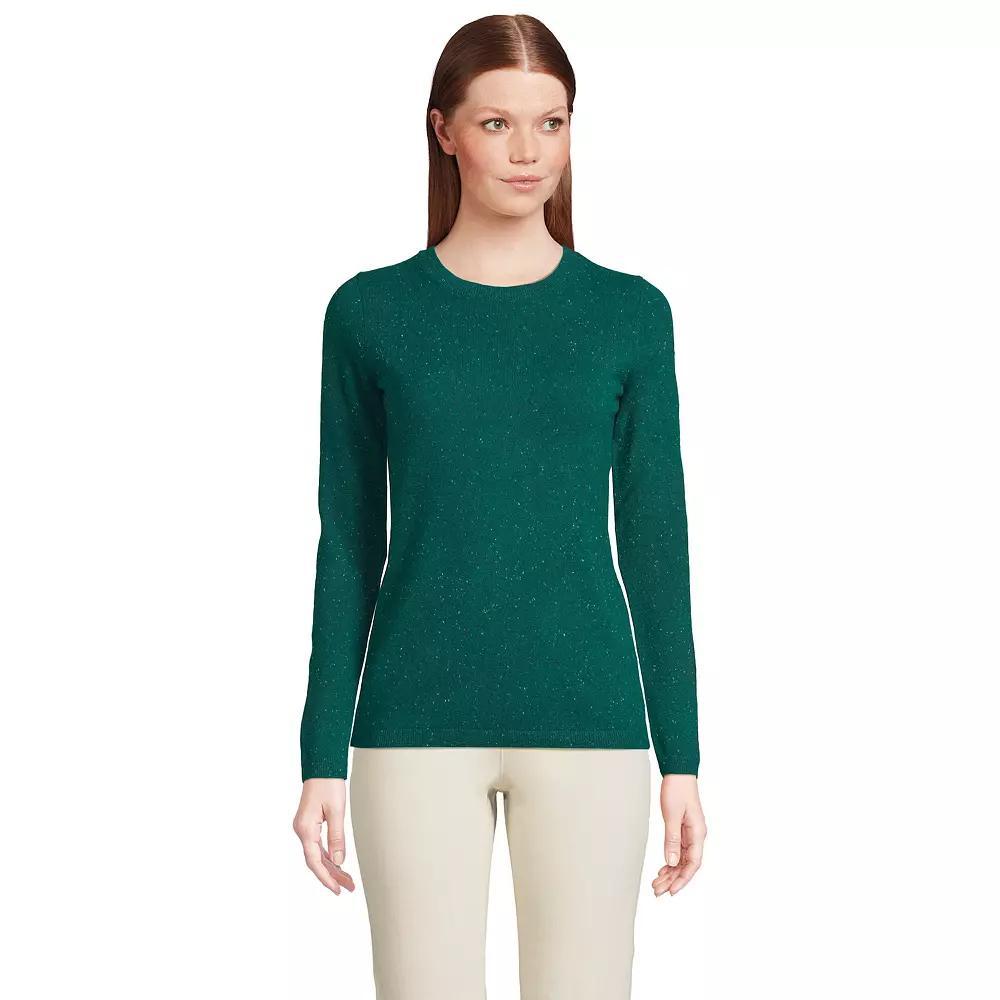 Women's Lands' End Crewneck Cashmere Sweater, Size: XL, Green Donegal Product Image