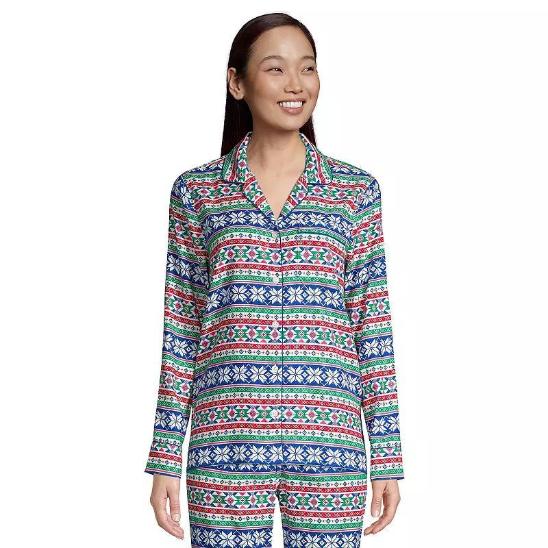 Women's Lands' End Long Sleeve Flannel Pajama Top, Size: Medium, Ivory Greetings Product Image