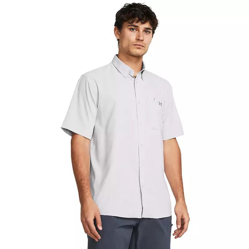 Men's Under Armour UPF 30 Drift Tide 2.0 Fitted Performance Short Sleeve Button-Down Shirt, Size: Medium, Silica Green Product Image