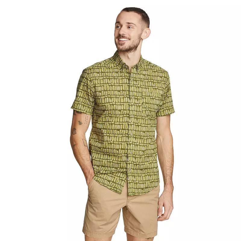 Men's Eddie Bauer Baja Print Short Sleeve Button-Down Shirt, Size: Small, Tile Blue Product Image