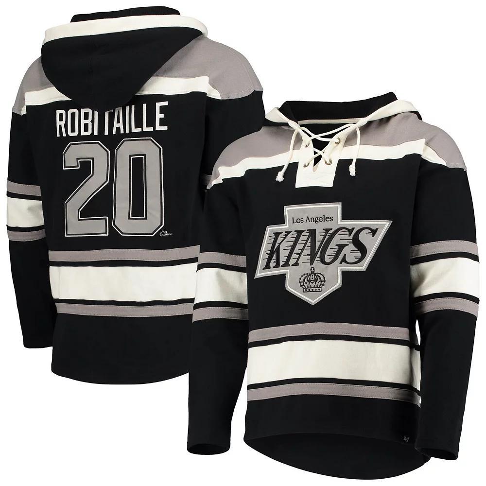 Men's '47 Luc Robitaille Black Los Angeles Kings Retired Player Name & Number Lacer Pullover Hoodie, Size: Medium, Kgs Black Product Image