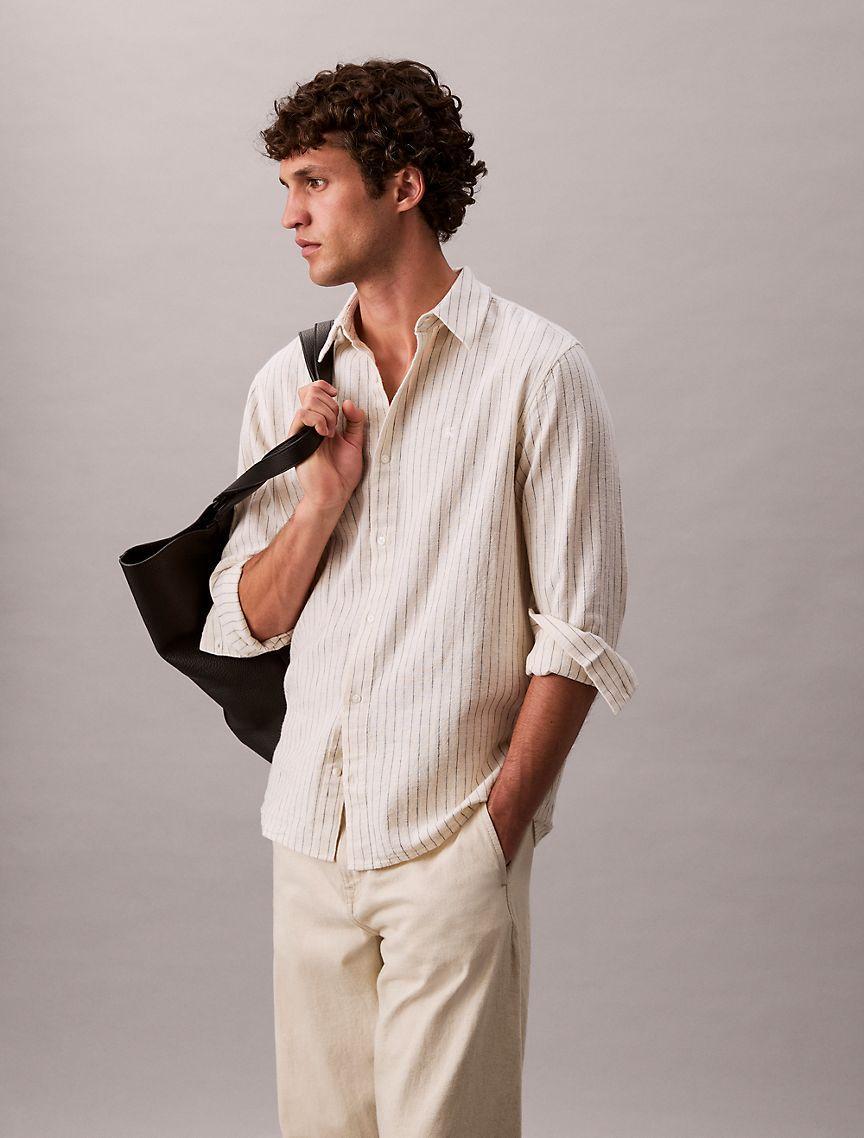 Linen Cotton Stripe Classic Button-Down Shirt Product Image