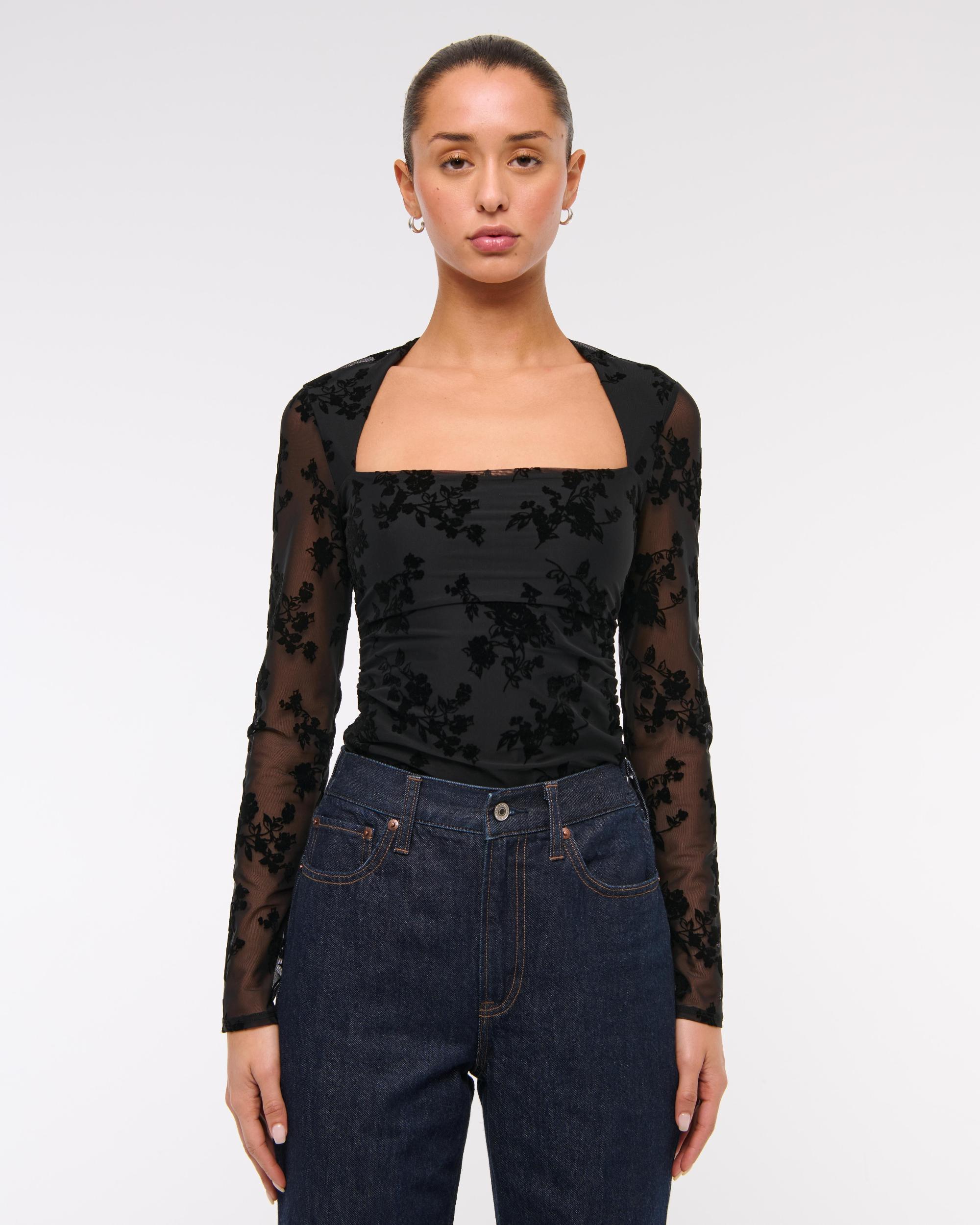 The A&F Ava Long-Sleeve Mesh Top Product Image