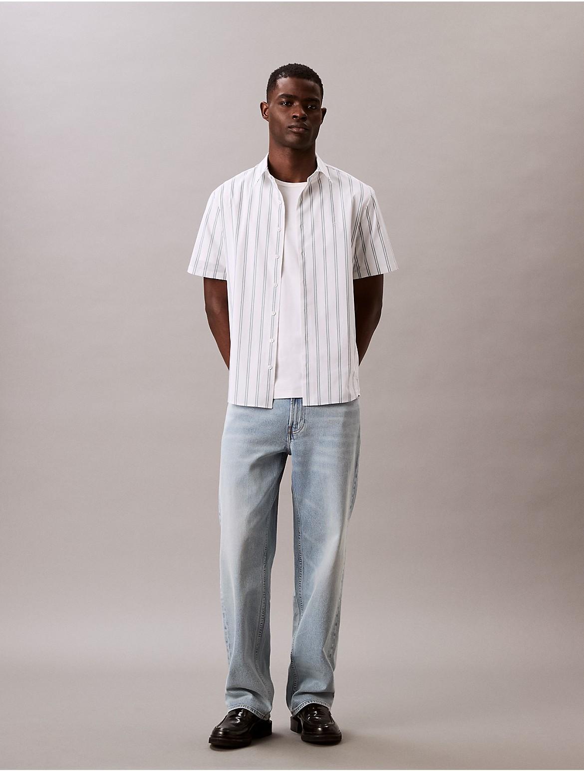 Calvin Klein Mens Poplin Stripe Classic Button-Down Shirt - Multi Product Image