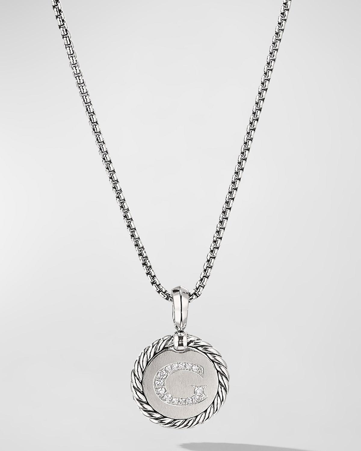 David Yurman Sterling Silver Cable Collectibles Initial Charm Necklace with Diamonds, 18 Product Image