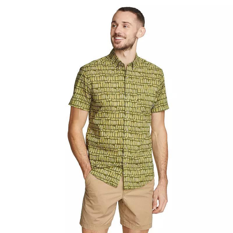 Men's Eddie Bauer Baja Print Short Sleeve Button-Down Shirt, Size: Small, Tile Blue Product Image